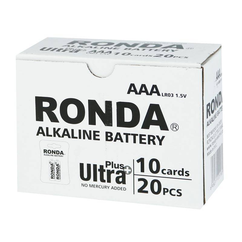 باتری نیم قلمی روندا مدل Ultra Plus Alkaline LR03 بسته 20 عددی