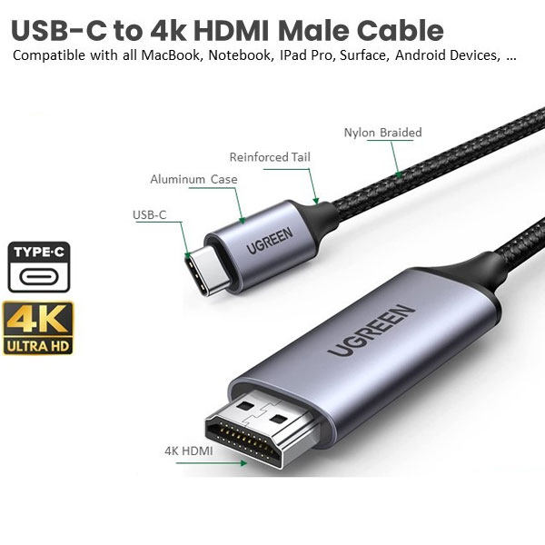 کابل تبدیل USB-C به HDMI یوگرین مدل MM142-50570 طول 1.5 متر
