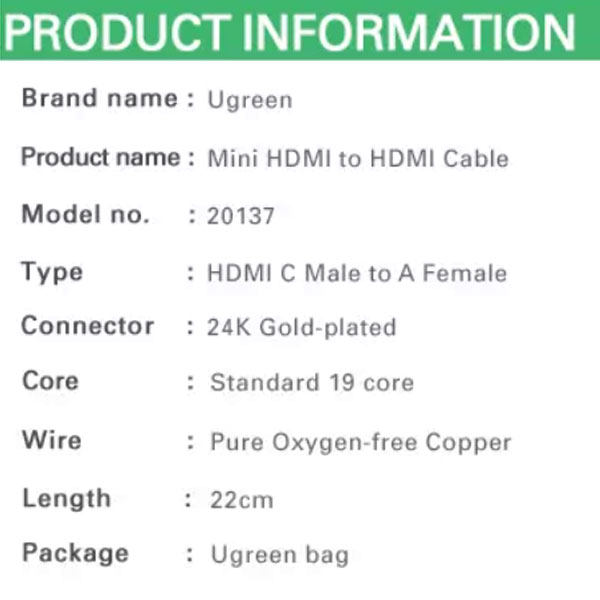 مبدل Mini HDMI به HDMI یوگرین مدل 20137