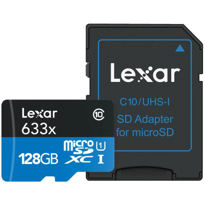 کارت حافظه‌ microSDXC لکسار مدل High-Performance کلاس 10 استاندارد UHS-I U1 سرعت 95MBps 633X همراه با آداپتور SD ظرفیت 128 گیگابایت
