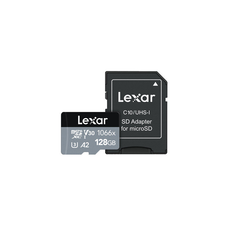 کارت حافظه microSDXC لکسار مدل 1066X کلاس A2 استاندارد UHS-U3 سرعت 160MBps ظرفیت 128 گیگابایت به همراه آداپتور SD